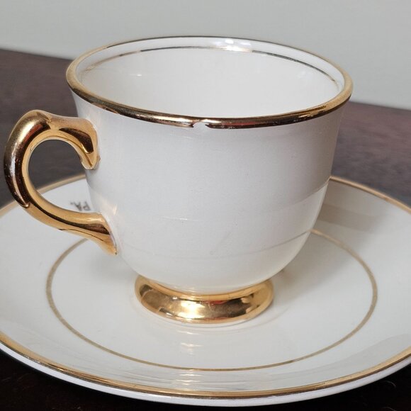 Vintage Porcelain Cup Saucer Set George Washington Print Gold Trim Valley Forge - Picture 4 of 8